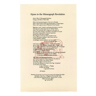 Item #3967 HYMN TO THE MIMEOGRAPH REVOLUTION. BOO-HOORAY / Ed Sanders