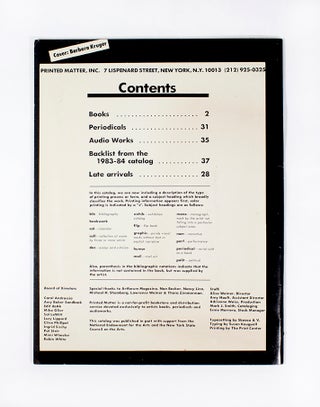 Printed Matter Catalog Addendum '84-'85 Books By Artists
