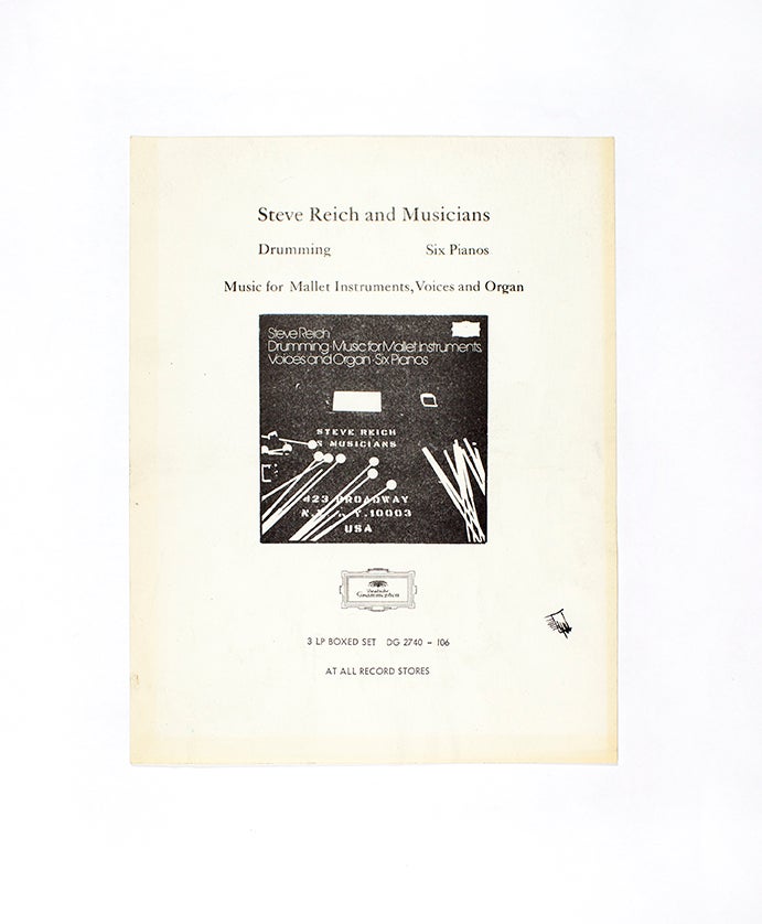 Item #4429 Steve Reich and Musicians Flyer. Steve Reich.