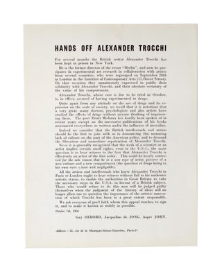Item #4587 Hands Off Alexander Trocchi. Jacqueline de Jong Guy Debord, Asger Jorn