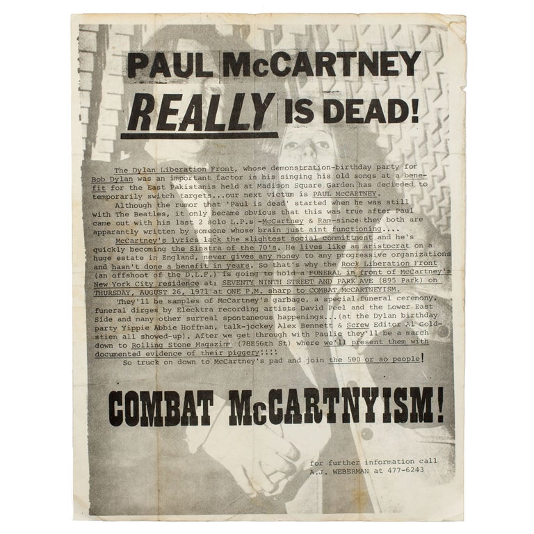 Item #4667 Paul McCartney REALLY Is Dead. A J. Weberman.