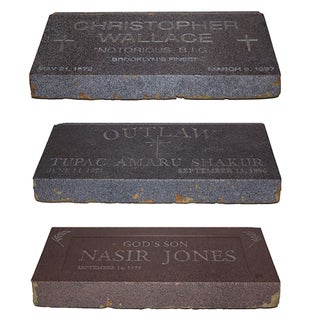 Item #4674 Three Fabricated Tombstones for an Unreleased Music Video. Nas, Nasir Jones