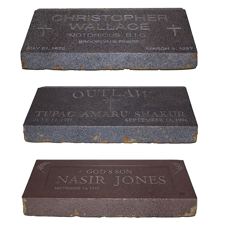 Item #4674 Three Fabricated Tombstones for an Unreleased Music Video. Nas, Nasir Jones.