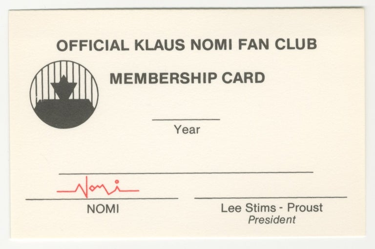 Item #5007 Klaus Nomi Fan Club Membership Card