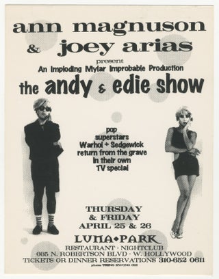 Item #5015 The Andy and Edie Show Luna Park Handbill. Joey Arias Ann Magnuson