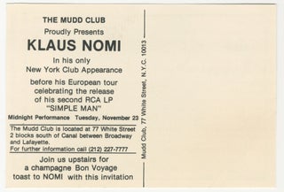 Nomi at the Mudd Club Handbill