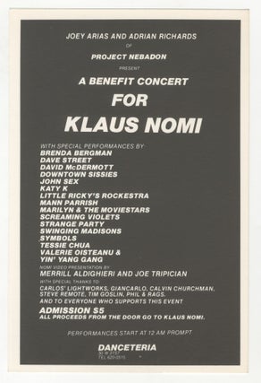 Benefit Concert for Klaus Nomi Handbill