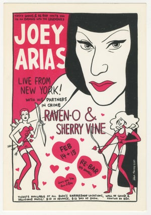 Item #5040 Joey Arias with Raven-O and Sherry Vine at Re Bar handbill. Ellen Forney