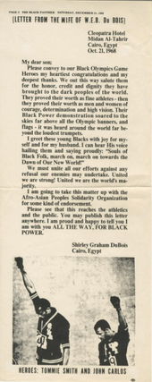 Item #5071 “Letter From The Wife of W.E.B. Du Bois” in praise of John Carlos and Tommie Smith