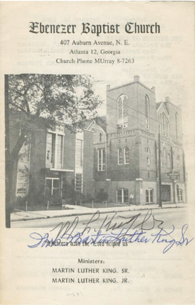 Item #5086 [Signed by MLK Jr. & Sr.] Ebenezer Baptist Church Program, from the week of Nobel...