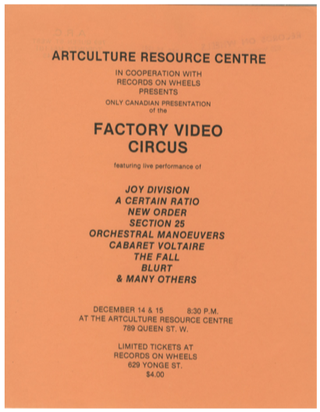 Item #5144 Factory Records. Factory Video Circus. [ticket for Canadian screening