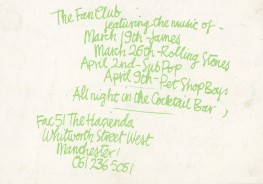 Item #5150 Beautiful 2000 and The Fan Club party handbill. FAC 51/The Haçienda Club.