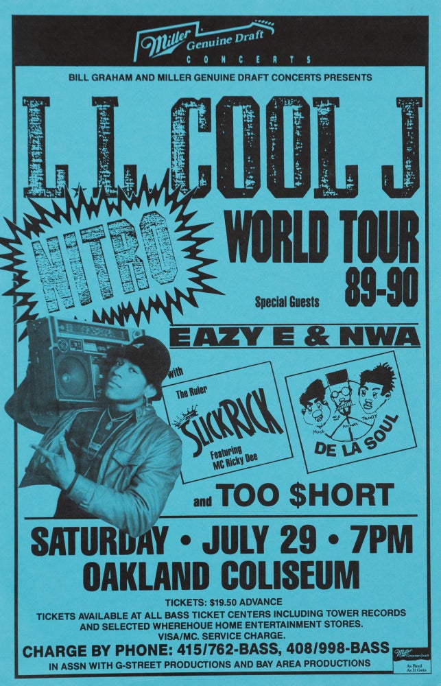 Item #5400 LL Cool J, Eazy E, NWA, Slick Rick, De La Soul, Too $hort at Oakland Coliseum. Eazy E L L. Cool J, Too $hort, De La Soul, Slick Rick, NWA.