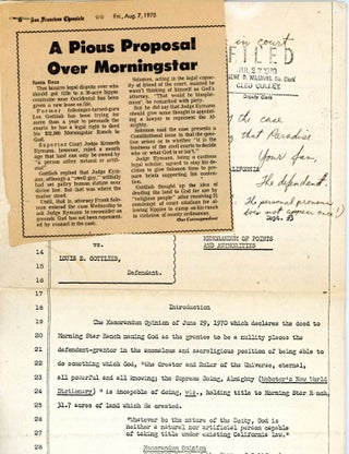 Item #5527 Morningstar Ranch Legal Ephemera [Louis Gottlieb, Diggers, Commune