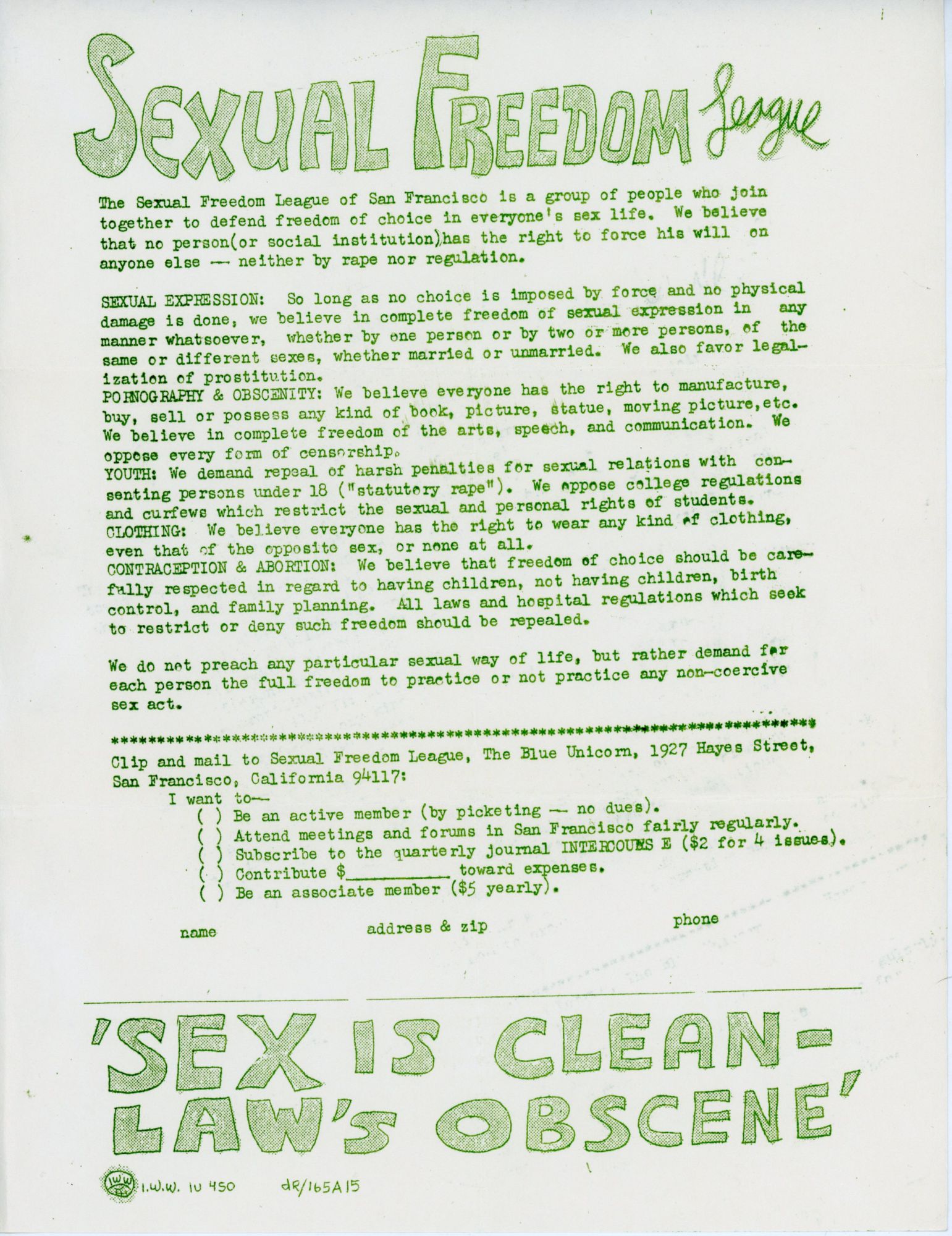 Sexual Freedom League Flyer