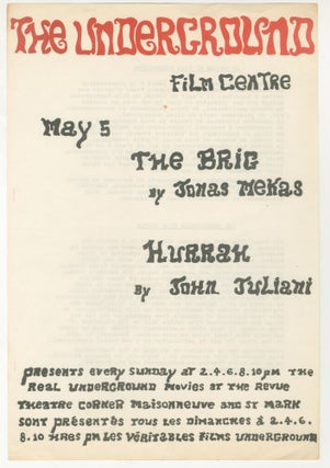 Item #5935 The Brig and Hurrah at The Underground Film Centre [Jonas Mekas, John Juliani