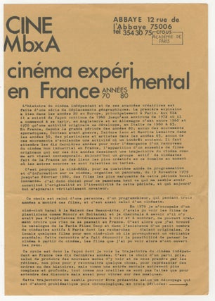Item #5937 Cinema Experimental en France [program