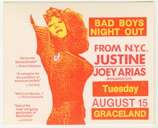 Item #6019 Bad Boys Night Out: Justine / Joey Arias Appearing Live at Graceland, August 15, 1989...