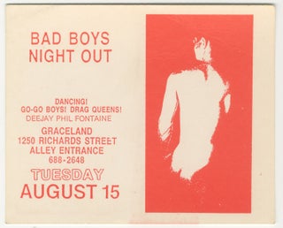 Bad Boys Night Out: Justine / Joey Arias Appearing Live at Graceland, August 15, 1989 Handbill