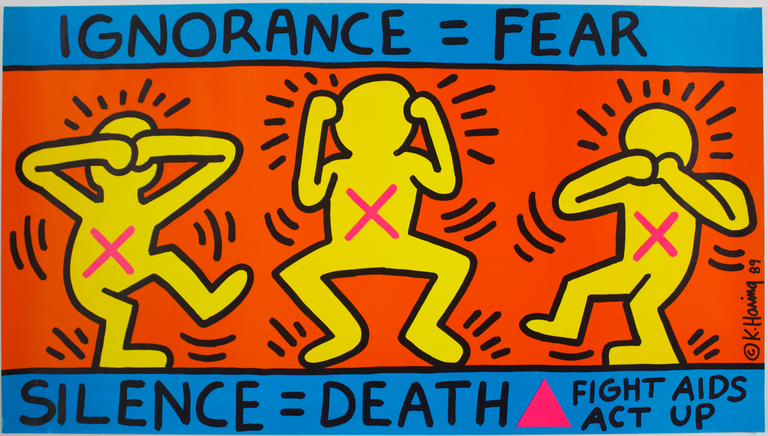 Item #6190 Ignorance = Fear / Silence = Death: FIGHT AIDS ACT UP. Keith Haring.