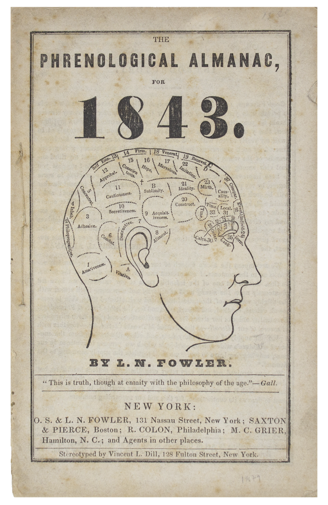 Item #6341 Phrenological Almanac for 1843. LN Fowler.