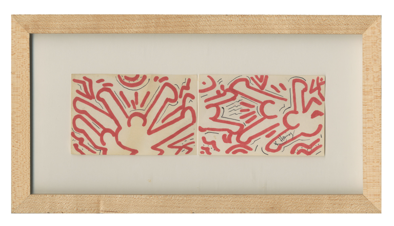 Item #6349 Keith Haring Diptych Drawing [signed]. Keith Haring.