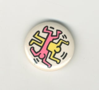 Item #6361 Pink / Yellow Dancing Figure Pin [Pop Shop]. Keith Haring