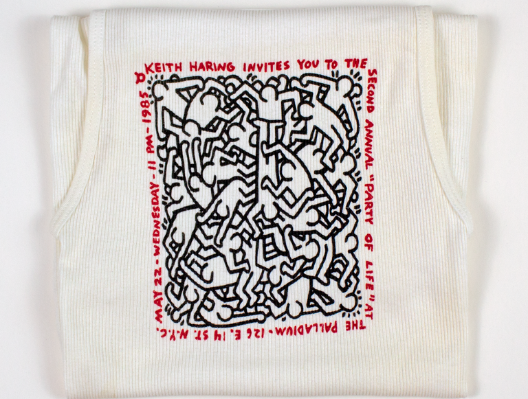 Item #6368 Invitation to Second Annual Party of Life [silkscreened tank top]. Keith Haring.