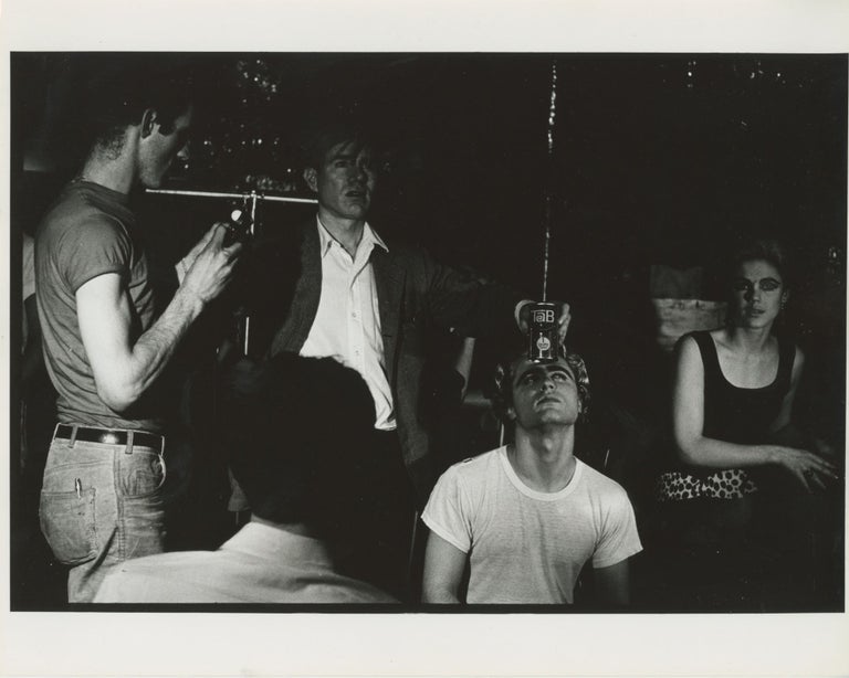 Item #6555 Production still of Billy Name, Andy Warhol, Gerard Malanga, and Edie Sedgwick in Vinyl. Billy Name.