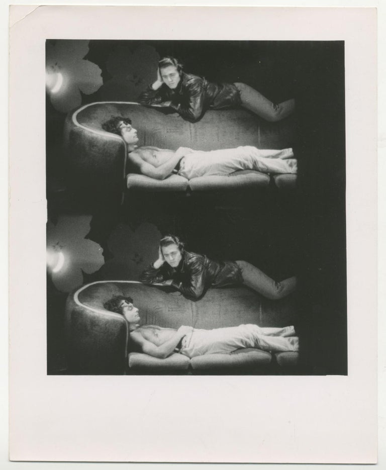 Item #6556 Film strip photographic print of two frames of Gerard Malanga and Piero Heliczer in Couch. Andy Warhol.