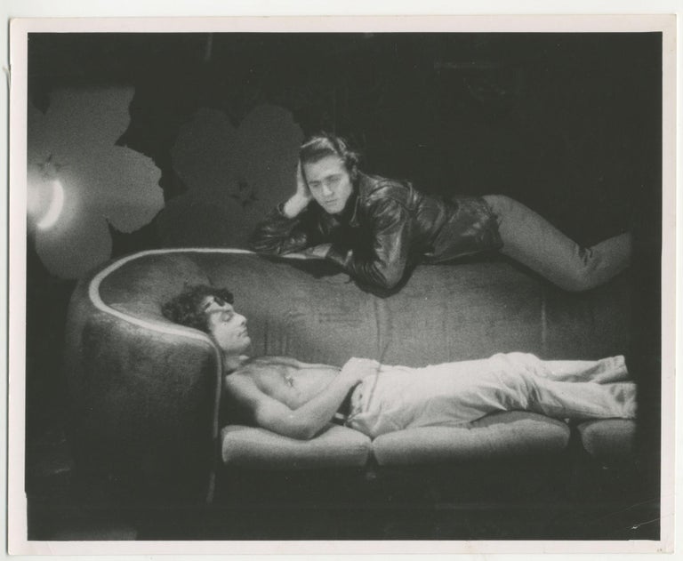 Item #6557 Film still of Gerard Malanga and Piero Heliczer in Couch. Andy Warhol.