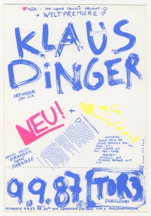 Item #6621 Klaus Dinger NEU! + La Düsseldorf at Tor 3 Handbill. Klaus Dinger