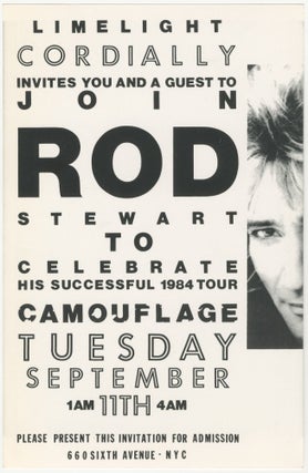 Limelight Cordially Invites You To Join Rod Stewart to Celebrate His Successful 1984 Tour Camouflage