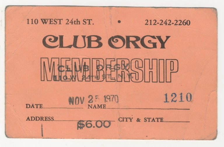 Item #6671 John and Yoko Lennon Club Orgy Membership Card [Ono Holograph Notation]