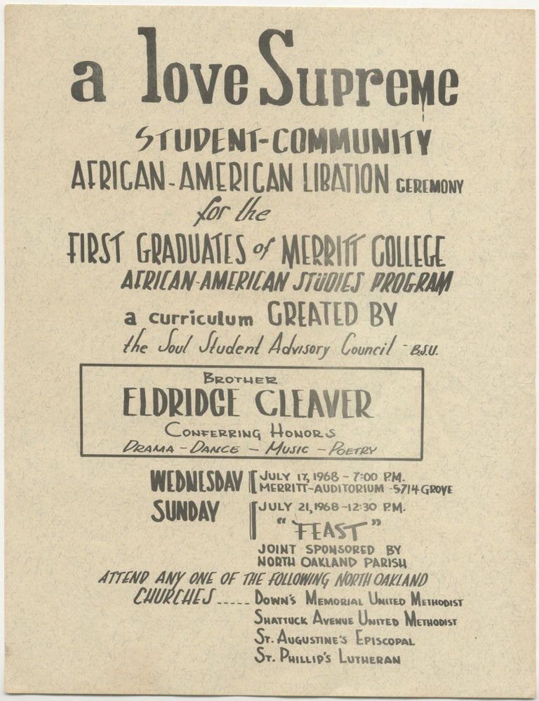 Item #6767 a love Supreme: Student-Community African-American Libation Ceremony [Eldridge Cleaver, Black Studies, Black Panther Party]