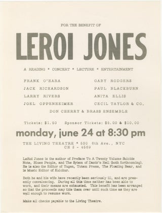 Item #6792 For The Benefit of Leroi Jones [Cecil Taylor, Don Cherry, Frank O’Hara, Paul Blackburn