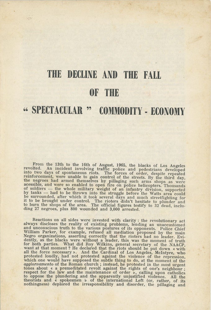 Item #6894 The Decline and Fall of the “Spectacular” Commodity-Economy. Situationist International.