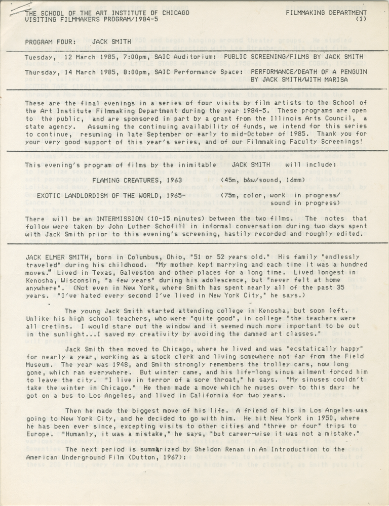 Item #6989 Program Four: Jack Smith