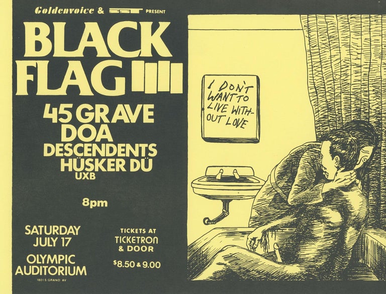 Item #7039 Black Flag, 45 Grave, DOA, Descendents, Hüsker Dü, and UXB at Olympic Auditorium. Raymond Pettibon.
