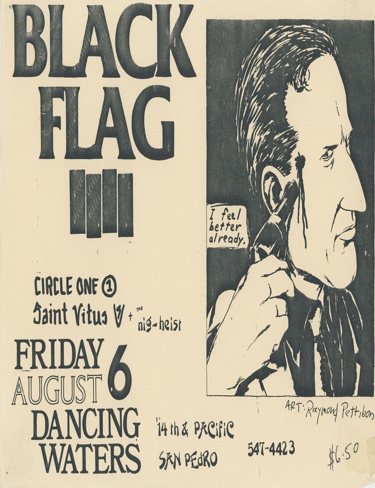 Item #7058 Black Flag, Circle One, Saint Vitus, and The Nig-Heist at Dancing Waters in San Pedro, California. Raymond Pettibon.