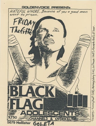 Item #7059 Black Flag, Adolescents, Channel3, & Overkill at 5679 Hollister, Goleta. Raymond Pettibon