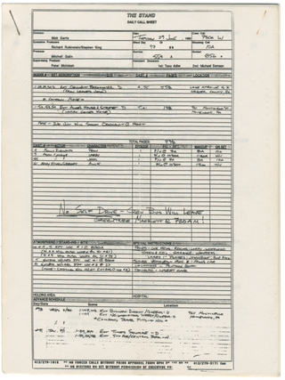 Nick Tallo&rsquo;s Pittsburgh Production Documents: Monkey Shines, The Stand, Two Evil Eyes, and Mysteries of Pittsburgh