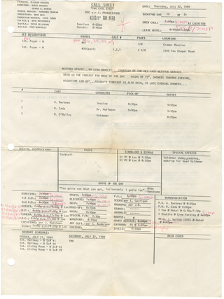 Nick Tallo&rsquo;s Pittsburgh Production Documents: Monkey Shines, The Stand, Two Evil Eyes, and Mysteries of Pittsburgh