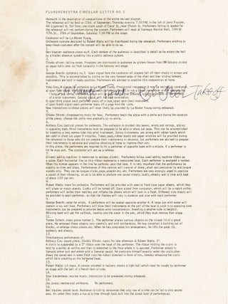Item #7853 FLUXORCHESTRA CIRCULAR LETTER NO. 2 with adding machine ribbons used as a event score...