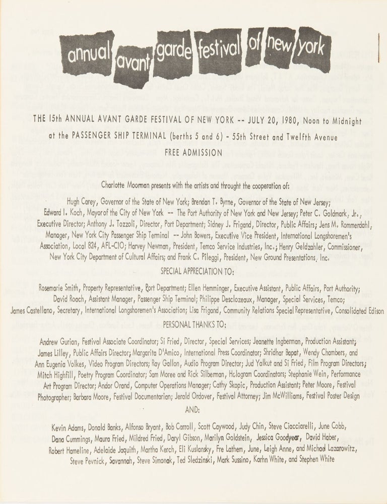 Item #7857 15th Annual Avant Garde Festival of New York program