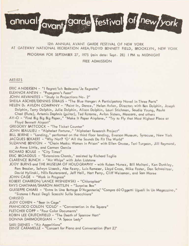 Item #7859 12th Annual Avant Garde Festival of New York program