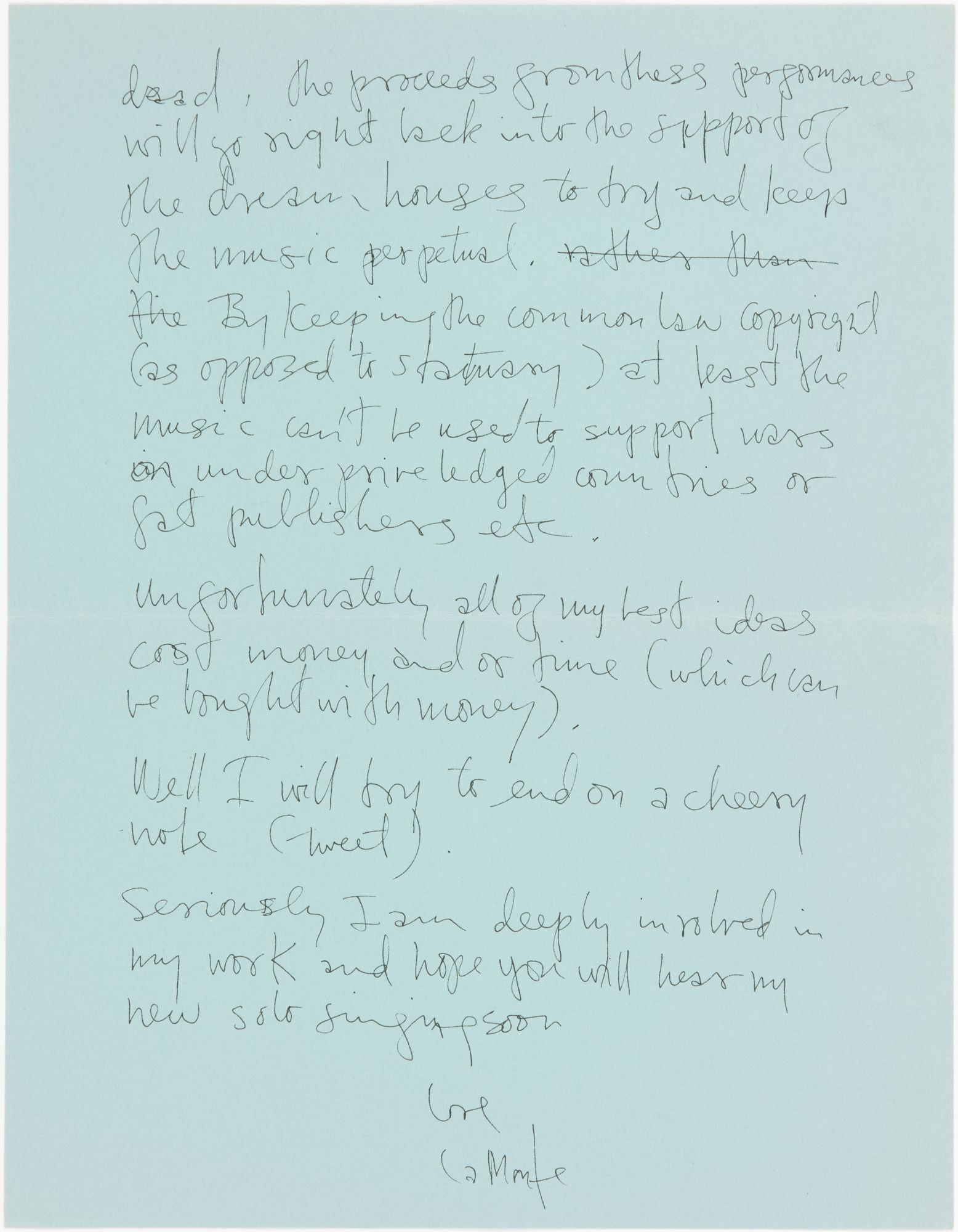 La Monte Young autograph letter to Janet Ferrell, with typescript | La ...