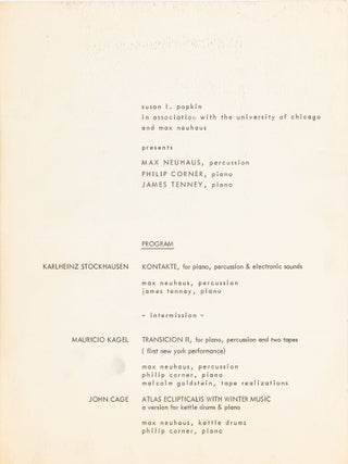 Item #7952 An Evening of Music of the Avant-Garde program. Mauricio Kagel Karlheinz Stockhausen,...