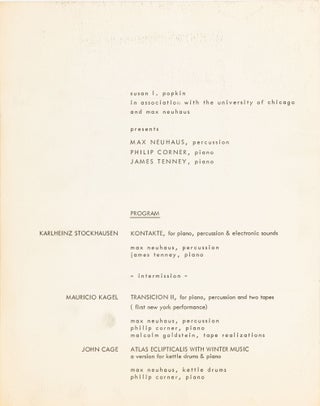 Item #7952 An Evening of Music of the Avant-Garde program. Mauricio Kagel Karlheinz Stockhausen,...