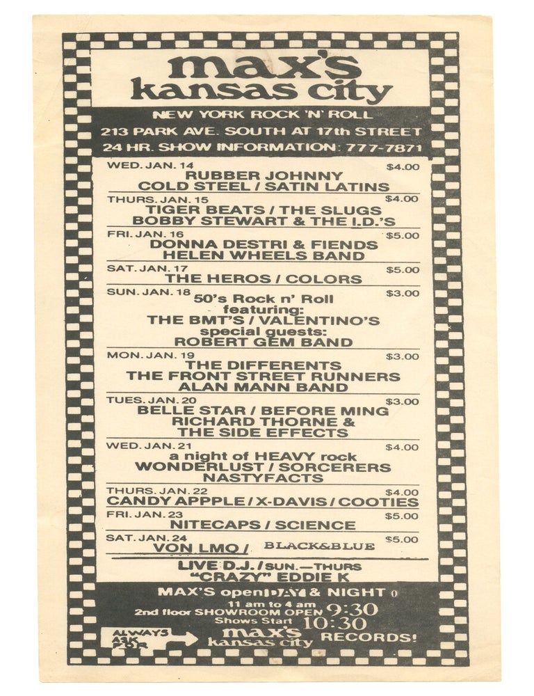 Item #8145 Max&rsquo;s Kansas City handbill, January 14 - 24, 1980